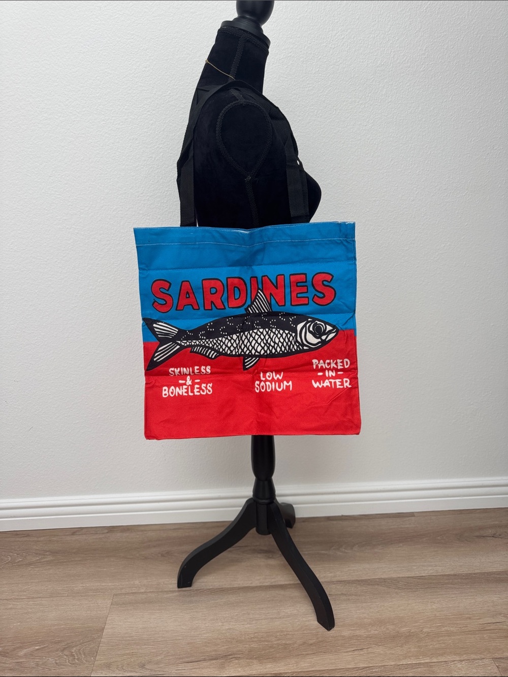 Sardines Print Tote Bag - Blue and Red